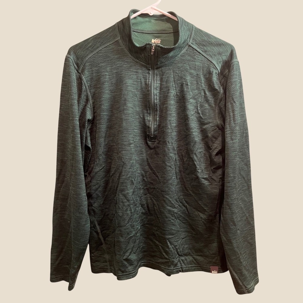 REI Co-op Quarter-Zip Pullover Mens Medium Green Heathered Fleece Activewear